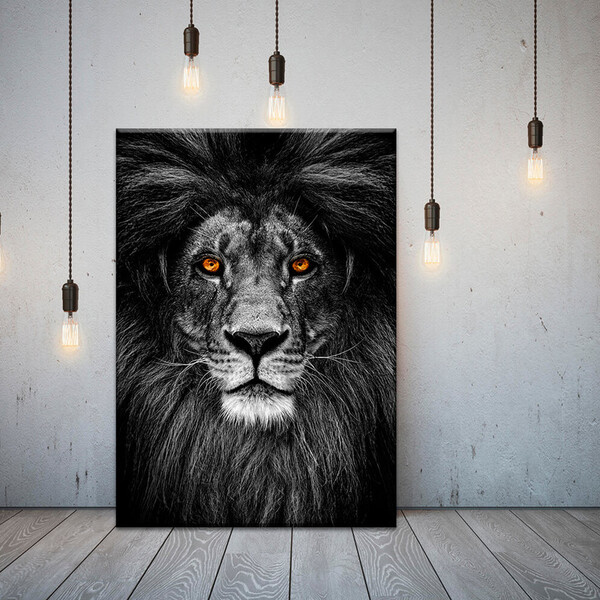Quadro Decorativo Animais Leão Black Crown - 120x60 Cm