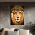 Quadro Decorativo Animais Leão De Judá Com Moldura Dourada -