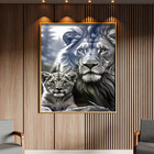 Quadro Decorativo Animais Leão E Filho Com Moldura E Vidro Do