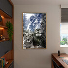 Quadro Decorativo Animais Leão E Filho Com Moldura E Vidro Do