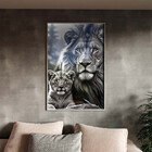 Quadro Decorativo Animais Leão E Filho Com Moldura E Vidro Pr