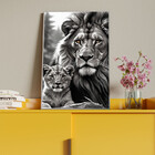 Quadro Decorativo Animais Leão E Filho Com Moldura Prata - 15