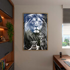 Quadro Decorativo Animais Leão E Seus Filhotes Com Moldura E