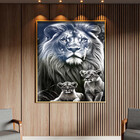 Quadro Decorativo Animais Leão E Seus Filhotes Com Moldura E