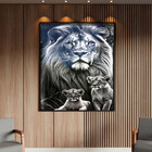Quadro Decorativo Animais Leão E Seus Filhotes Com Moldura E