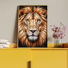 Quadro Decorativo Animais Leão Soberano Com Moldura Dourada -