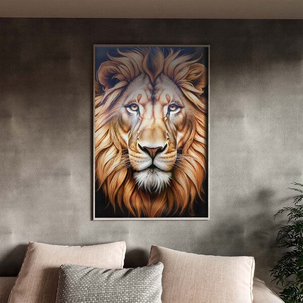 Quadro Decorativo Animais Leão Soberano Com Moldura E Vidro P