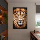 Quadro Decorativo Animais Leão Soberano Com Moldura Preto - 1