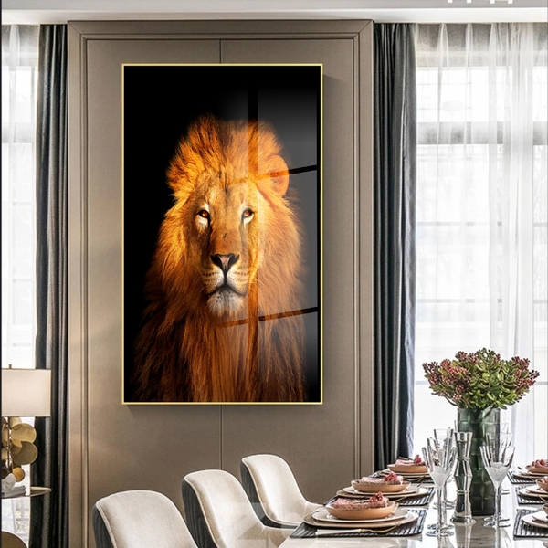 Quadro Decorativo Animais Lion Gold Com Moldura Dourada E Vid