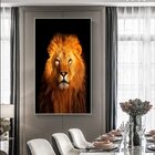 Quadro Decorativo Animais Lion Gold Com Moldura Prata 120x60