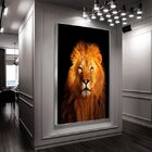 Quadro Decorativo Animais Lion Gold Com Moldura Prata 200x120