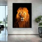 Quadro Decorativo Animais Lion Gold Com Moldura Preto 100x70