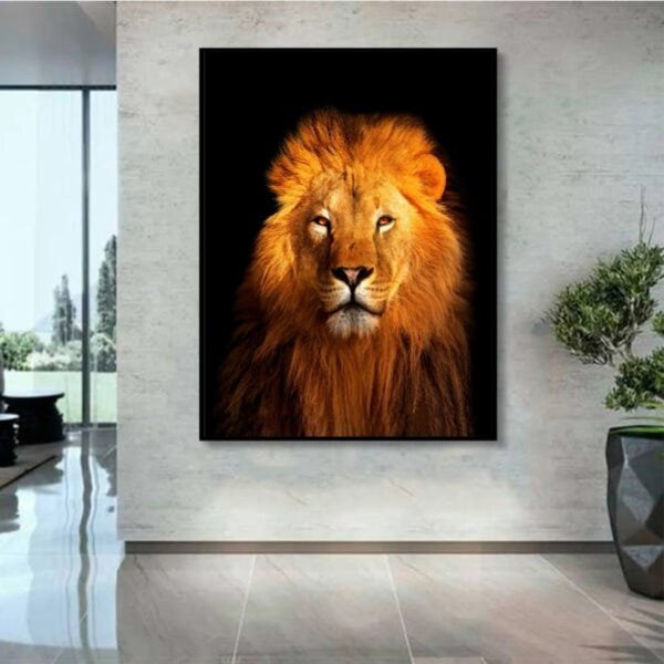 Quadro Decorativo Animais Lion Gold Com Moldura Preto 150x100