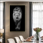 Quadro Decorativo Animais Lion White Com Moldura Dourada 180x