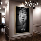 Quadro Decorativo Animais Lion White Com Moldura Dourada E Vi