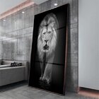 Quadro Decorativo Animais Lion White Com Moldura Marrom E Vid