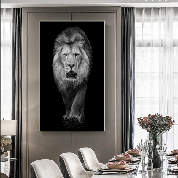 Quadro Decorativo Animais Lion White Com Moldura Prata 120x80