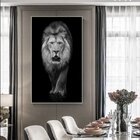 Quadro Decorativo Animais Lion White Com Moldura Prata 180x135