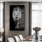 Quadro Decorativo Animais Lion White Com Moldura Prata E Vidr