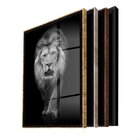 Quadro Decorativo Animais Lion White Com Moldura Prata E Vidr