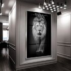Quadro Decorativo Animais Lion White Com Moldura Prata E Vidr