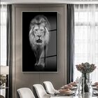 Quadro Decorativo Animais Lion White Com Moldura Prata E Vidr