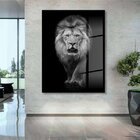 Quadro Decorativo Animais Lion White Com Moldura Preta E Vidr