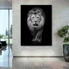Quadro Decorativo Animais Lion White Com Moldura Preto 90x60