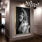 Quadro Decorativo Animais Lions Love Com Moldura Dourada 200x