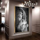 Quadro Decorativo Animais Lions Love Com Moldura Dourada E Vi