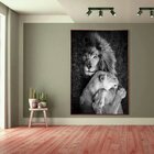 Quadro Decorativo Animais Lions Love Com Moldura Marrom 180x1