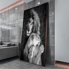 Quadro Decorativo Animais Lions Love Com Moldura Marrom 90x60