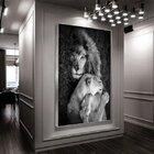 Quadro Decorativo Animais Lions Love Com Moldura Prata 90x60