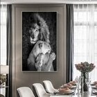 Quadro Decorativo Animais Lions Love Com Moldura Prata 90x60