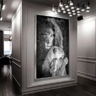 Quadro Decorativo Animais Lions Love Com Moldura Prata E Vidr