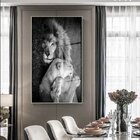 Quadro Decorativo Animais Lions Love Com Moldura Prata E Vidr