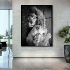 Quadro Decorativo Animais Lions Love Com Moldura Preta E Vidr