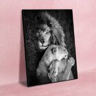 Quadro Decorativo Animais Lions Love Com Moldura Preto 150x80