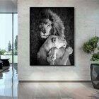 Quadro Decorativo Animais Lions Love Com Moldura Preto 180x135