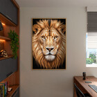 Quadro Decorativo Animais Majestade Felina Com Moldura Dourad