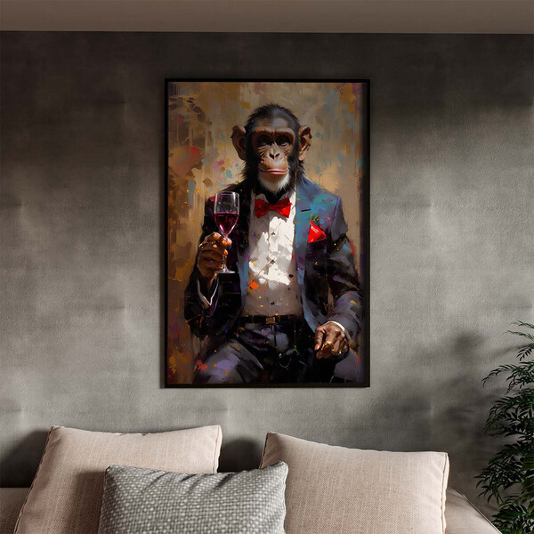 Quadro Decorativo Animais Monkey Evolution Com Moldura Preto