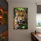 Quadro Decorativo Animais Olhar Feroz Com Moldura Dourada - 1