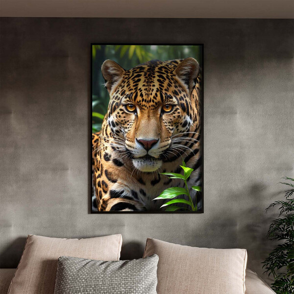 Quadro Decorativo Animais Olhar Feroz Com Moldura Preto - 90x
