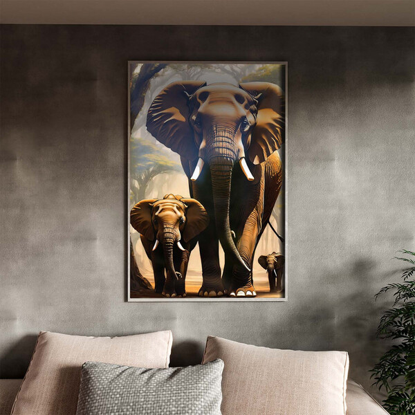 Quadro Decorativo Animais Passeio Suntuoso Com Moldura E Vidr