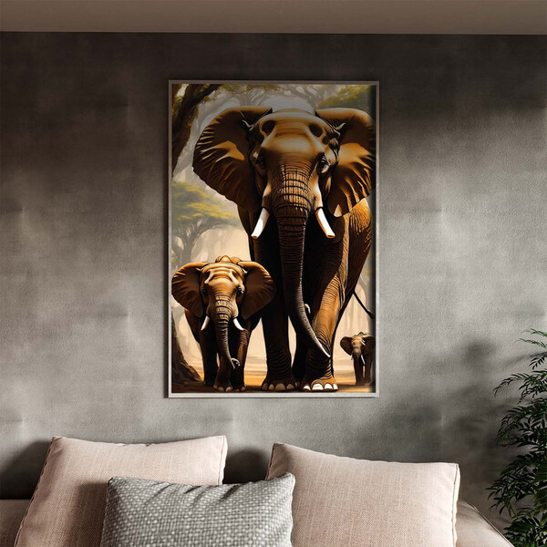 Quadro Decorativo Animais Passeio Suntuoso Com Moldura Prata