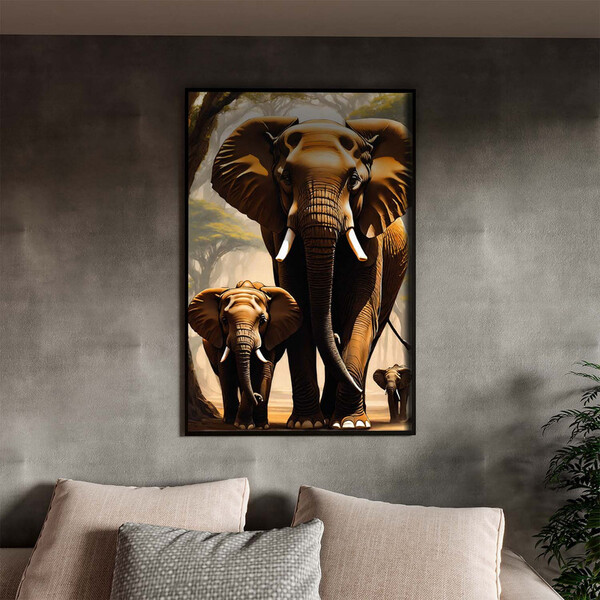 Quadro Decorativo Animais Passeio Suntuoso Com Moldura Preto