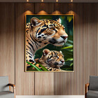 Quadro Decorativo Animais Poder Selvagem Com Moldura Dourada