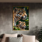 Quadro Decorativo Animais Poder Selvagem Com Moldura Dourada
