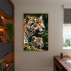 Quadro Decorativo Animais Poder Selvagem Com Moldura Dourada
