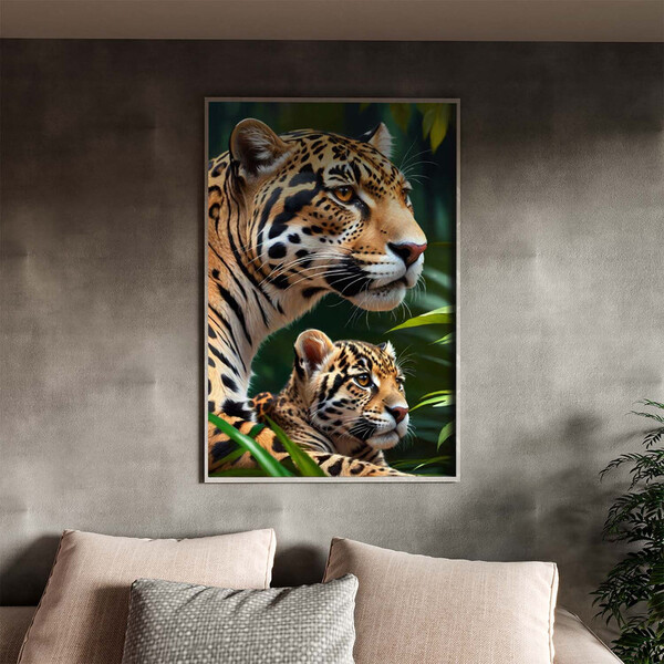 Quadro Decorativo Animais Poder Selvagem Com Moldura Prata -